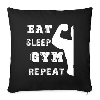 Eat sleep gym repeat - Sofa pillowcase 17,3'' x 17,3'' (45 x 45 cm) - black - Front