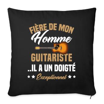 fière de mon homme guitariste - Housse de coussin décorative 45 x 45 cm - noir - Devant