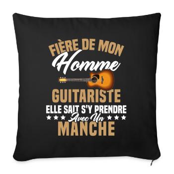 Fier de ma femme guitariste manche - Housse de coussin décorative 45 x 45 cm - noir - Devant