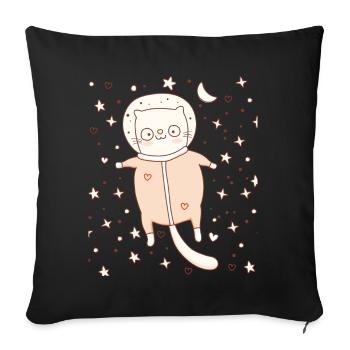 Chaton mignon en tenue spatiale - Housse de coussin décorative 45 x 45 cm - noir - Devant