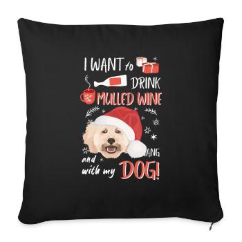Caniche vin chaud Noël - Housse de coussin décorative 45 x 45 cm - noir - Devant