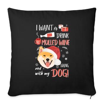 Shiba Inu vin chaud Noël - Housse de coussin décorative 45 x 45 cm - noir - Devant