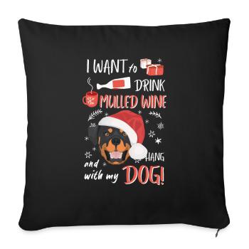 Rottweiler vin chaud Noël - Housse de coussin décorative 45 x 45 cm - noir - Devant