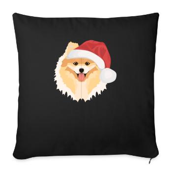 Zwergspitz Frohe Weihnachten - Sofakissenbezug 45 x 45 cm - Schwarz - Vorne