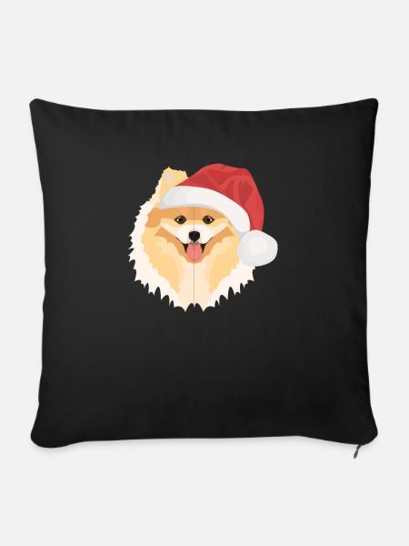 Zwergspitz Frohe Weihnachten - Sofakissenbezug 45 x 45 cm - Schwarz