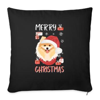 Zwergspitz Frohe Weihnachten - Sofakissenbezug 45 x 45 cm - Schwarz - Vorne