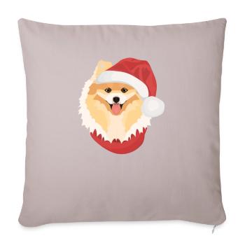 Zwergspitz Frohe Weihnachten - Sofakissenbezug 45 x 45 cm - helles Taupe - Vorne