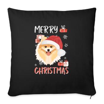 Zwergspitz Frohe Weihnachten - Sofakissenbezug 45 x 45 cm - Schwarz - Vorne