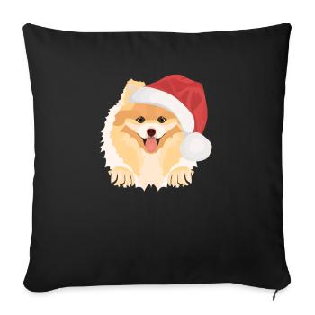 Zwergspitz Frohe Weihnachten - Sofakissenbezug 45 x 45 cm - Schwarz - Vorne