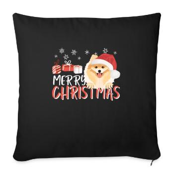Zwergspitz Frohe Weihnachten - Sofakissenbezug 45 x 45 cm - Schwarz - Vorne