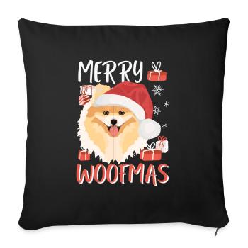 Zwergspitz Frohe Weihnachten - Sofakissenbezug 45 x 45 cm - Schwarz - Vorne
