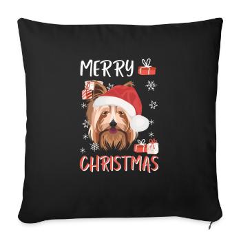 Yorkshire Terrier Joyeux Noël - Housse de coussin décorative 45 x 45 cm - noir - Devant