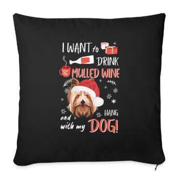 Yorkshire Terrier vin chaud Noël - Housse de coussin décorative 45 x 45 cm - noir - Devant