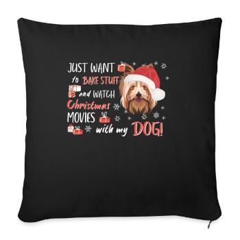 Yorkshire Terrier Joyeux Noël - Housse de coussin décorative 45 x 45 cm - noir - Devant