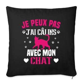 je peux pas j'ai câlins avec mon chat Cadeau - Housse de coussin décorative 45 x 45 cm - noir - Devant