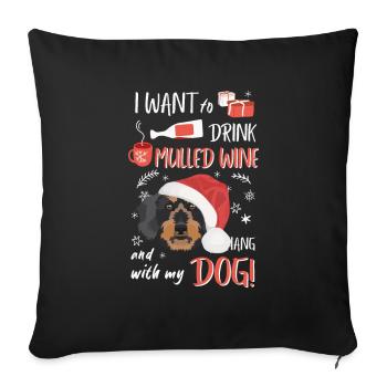 Teckel à poil dur Vin chaud Noël - Housse de coussin décorative 45 x 45 cm - noir - Devant