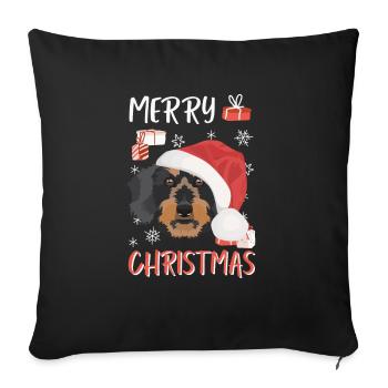 Wire-haired Dachshund Merry Christmas - Sofa pillowcase 17,3'' x 17,3'' (45 x 45 cm) - black - Front
