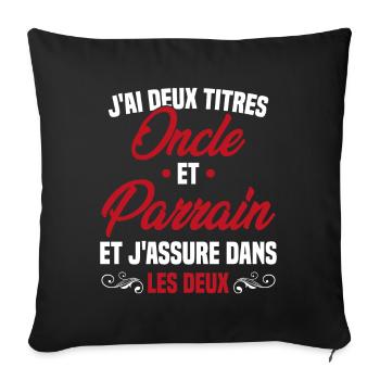 Oncle et Parrain Humour Cadeau - Housse de coussin décorative 45 x 45 cm - noir - Devant