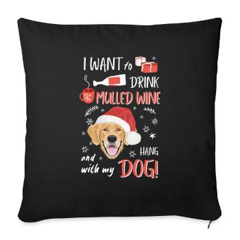 Golden Retriever vin chaud Noël - Housse de coussin décorative 45 x 45 cm - noir - Devant