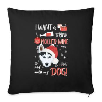 Vin chaud husky Noël - Housse de coussin décorative 45 x 45 cm - noir - Devant