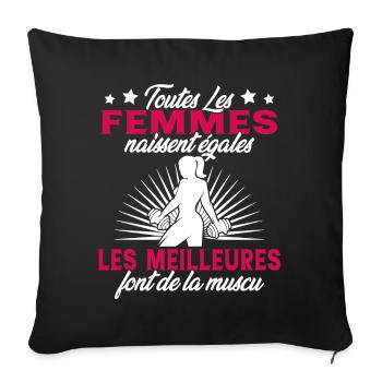 Toutes Les Femmes Naissent Egales Muscu Fitness - Housse de coussin décorative 45 x 45 cm - noir - Devant