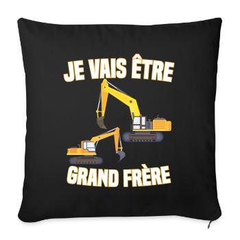 Je vais être grand frère véhicule de construction - Housse de coussin décorative 45 x 45 cm - noir - Devant