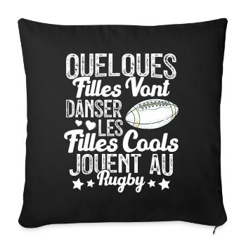 Joueur De Rugby Cool Filles Cool Jouent Au Rugby - Housse de coussin décorative 45 x 45 cm - noir - Devant