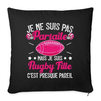 Rugby Femme Fille Cadeau Joueur De Rugby - Housse de coussin décorative 45 x 45 cm - noir - Devant