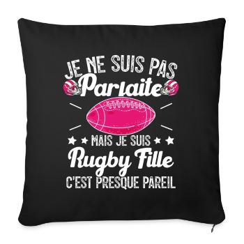 Rugby Femme Fille Cadeau Joueur De Rugby - Housse de coussin décorative 45 x 45 cm - noir - Devant