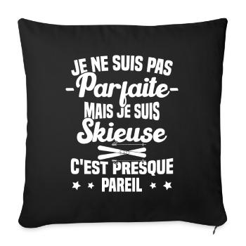 Pas parfaite mais je suis Skieuse Cadeau Humour - Housse de coussin décorative 45 x 45 cm - noir - Devant