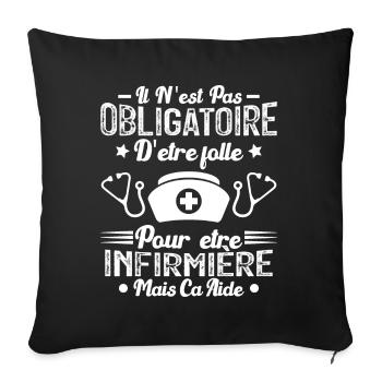 Folle et infirmière Humour infirmière Cadeau - Housse de coussin décorative 45 x 45 cm - noir - Devant