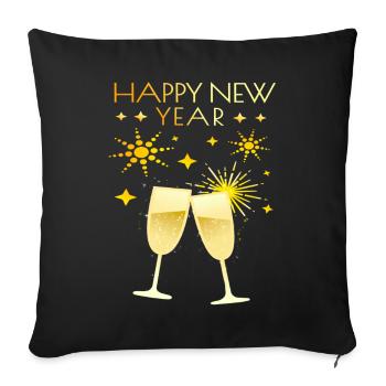 Bonne année avec coupe de et feux d’artifice - Housse de coussin décorative 45 x 45 cm - noir - Devant