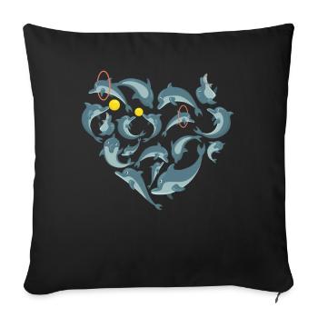Herz Delfin - Sofakissenbezug 45 x 45 cm - Schwarz - Vorne