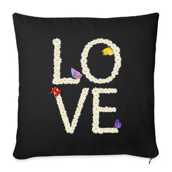 Love Daisy Butterfly Femmes Fleurs - Housse de coussin décorative 45 x 45 cm - noir - Devant