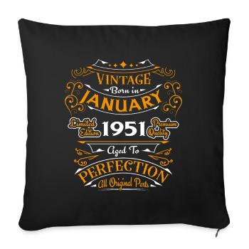 Vintage né en Janvier 1951 Cadeau D'anniversaire - Housse de coussin décorative 45 x 45 cm - noir - Devant