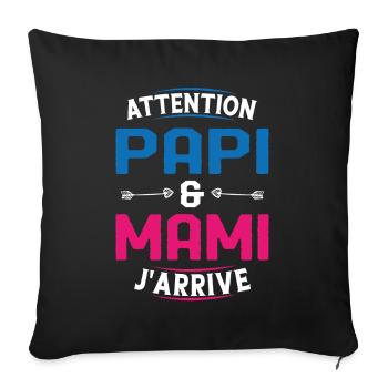 Papi et Mamie j'arrive - Housse de coussin décorative 45 x 45 cm - noir - Devant
