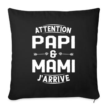 Papi et Mamie j'arrive - Housse de coussin décorative 45 x 45 cm - noir - Devant