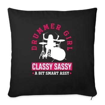 Girl Drums Drummer Gift - Housse de coussin décorative 45 x 45 cm - noir - Devant