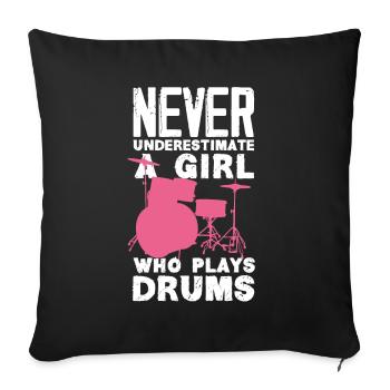 Drums Girl Drummer Gift - Housse de coussin décorative 45 x 45 cm - noir - Devant
