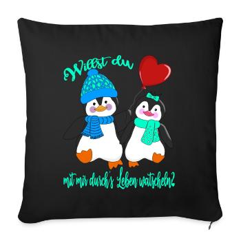 Verliebte Pinguine Valentinstag Heiratsantrag - Sofakissenbezug 45 x 45 cm - Schwarz - Vorne