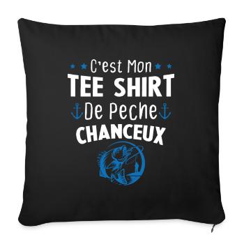 tee shirt pêcheur homme cadeau drole pêche - Housse de coussin décorative 45 x 45 cm - noir - Devant