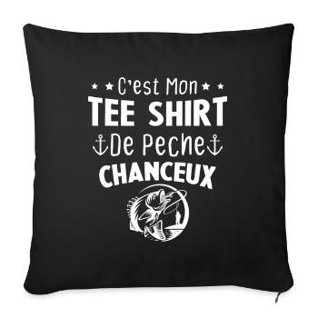 tee shirt pêcheur homme cadeau drole pêche - Housse de coussin décorative 45 x 45 cm - noir - Devant