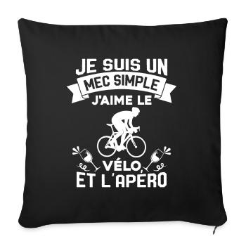 Je suis un Mec Simple j'aime Le Vélo Et L'apéro - Housse de coussin décorative 45 x 45 cm - noir - Devant