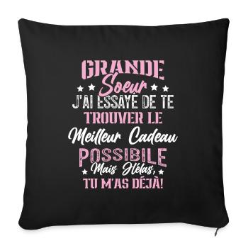 Meilleure Grande Soeur du monde idée cadeau - Housse de coussin décorative 45 x 45 cm - noir - Devant