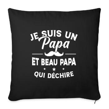 Je suis un Papa et Beau Papa qui déchire Cadeau - Housse de coussin décorative 45 x 45 cm - noir - Devant
