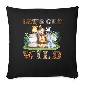 Wild Zoo Animals Boys Girls Kawaii Safari - Sofa pillowcase 17,3'' x 17,3'' (45 x 45 cm) - black - Front