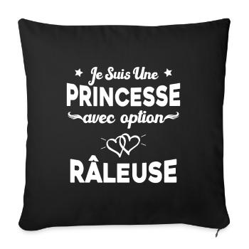 je suis une princesse avec option râleuse femme - Housse de coussin décorative 45 x 45 cm - noir - Devant