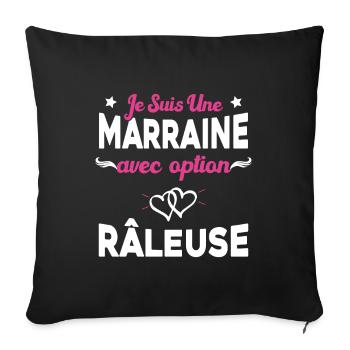 Femme je suis une marraine avec option râleuse - Housse de coussin décorative 45 x 45 cm - noir - Devant