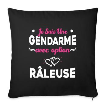 Femme je suis une gendarme avec option râleuse - Housse de coussin décorative 45 x 45 cm - noir - Devant