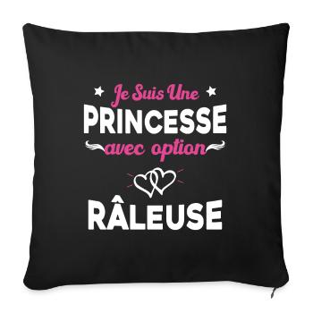je suis une princesse avec option râleuse femme - Housse de coussin décorative 45 x 45 cm - noir - Devant